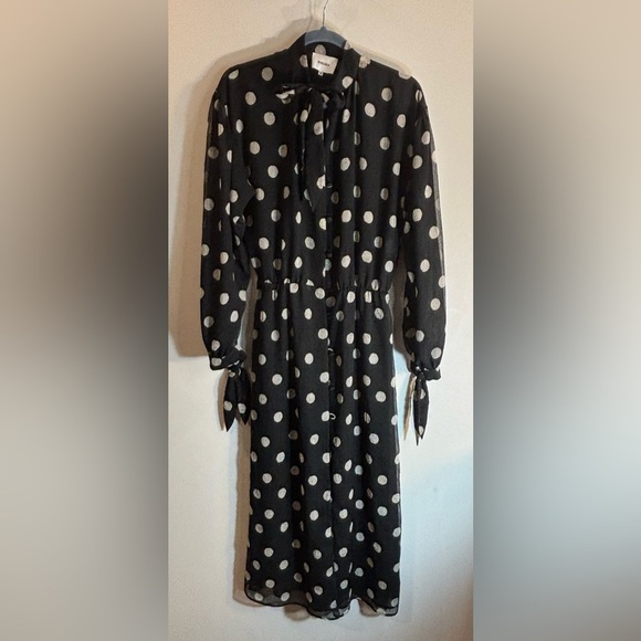 NANUSHKA Sz XS Midi Dress Polka Dot Double Sheer Buttoned Bow Neckline and Cuffs - Picture 1 of 8